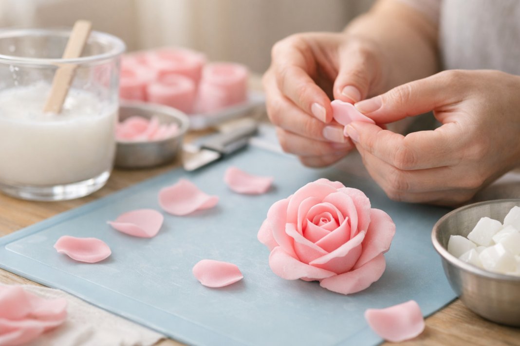 Care este procesul de fabricare a unui trandafir din săpun realizat manual?