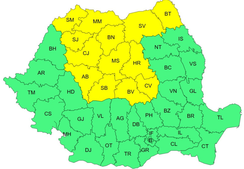 Alerte meteo: cod galben de frig în 13 județe. ANM anticipează precipitații mixte, gheață și vânt. HARTĂ cu regiunile afectate și condițiile meteo în București.