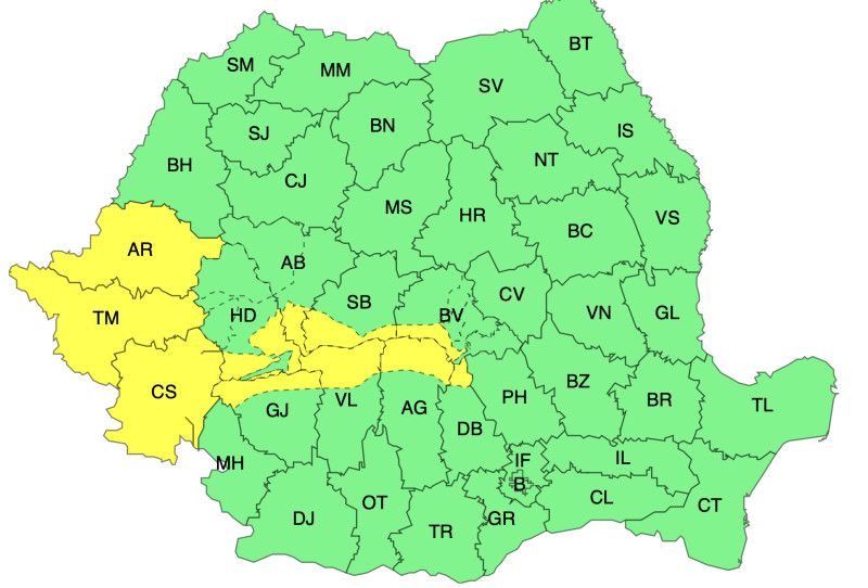 HARTĂ. Atenționări meteorologice pentru condiții meteo severe. Aproape 20 de județe în alertă galbenă.