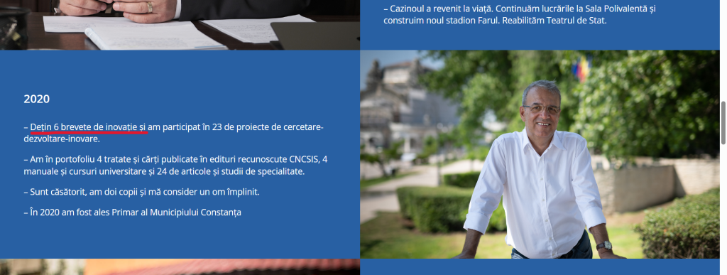 Instituțiile statului contestă cele șase brevete de invenție ale primarului din Constanța, Vergil Chițac, menționate în CV