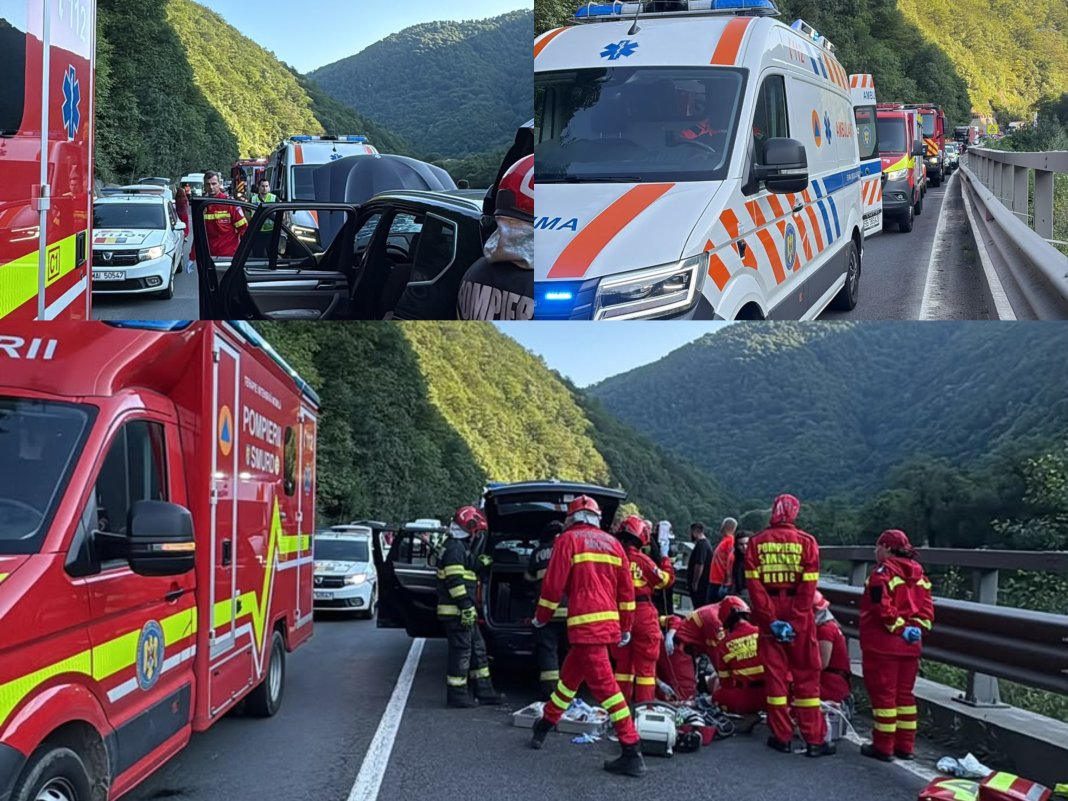 Bolovan prăbușit pe un automobil în Valea Oltului; un bărbat se află în stare de inconștiență.