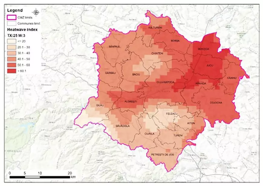 Harta climatică detaliată pe nivel de cartier pentru un oraș din România. Precizie de 2 metri pentru inundații.