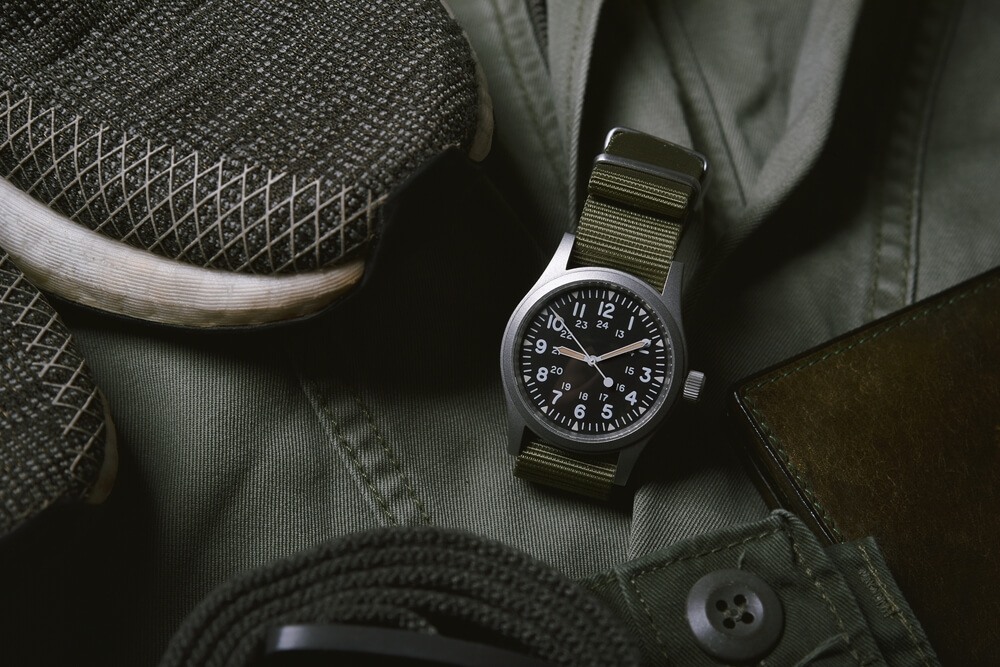 Vintage,Military,Watch,And,Leather,Wallet,On,Army,Green,Background,