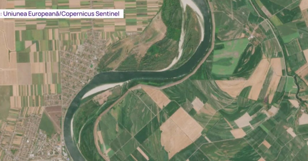 Dezastrul din zona Dunării văzut din satelit: Fotografii ale fluviului înainte și după perioada de secetă.